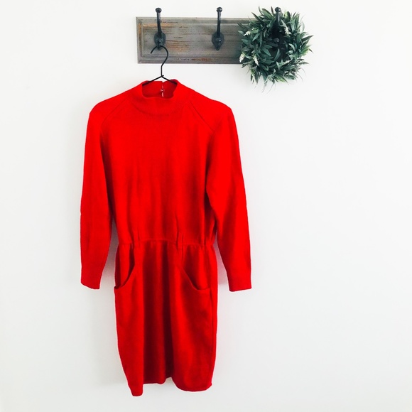 red knit midi dress